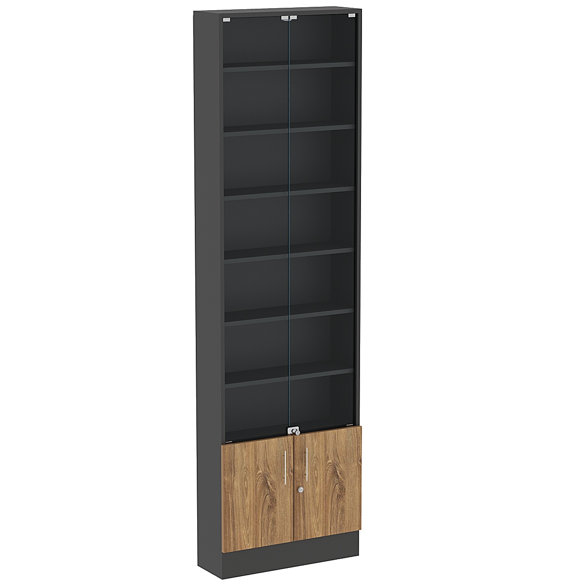 Торговая витрина Level №3-6п с 6-ю полками из ДСП 200х600мм Черный + Дуб Канзас коричневый