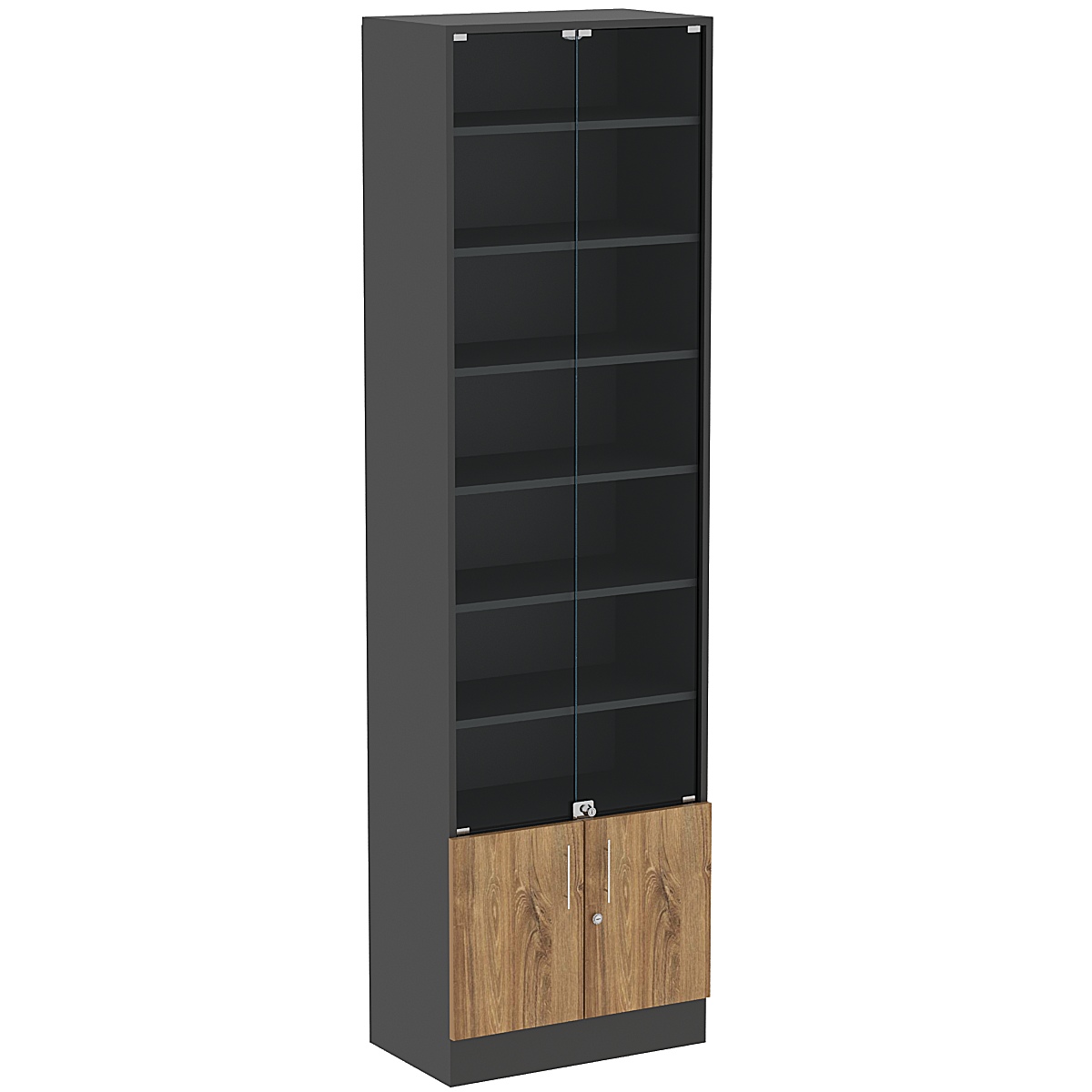 Торговая витрина Level №6-6п с 6-ю полками из ДСП 350х600мм Черный + Дуб Канзас коричневый