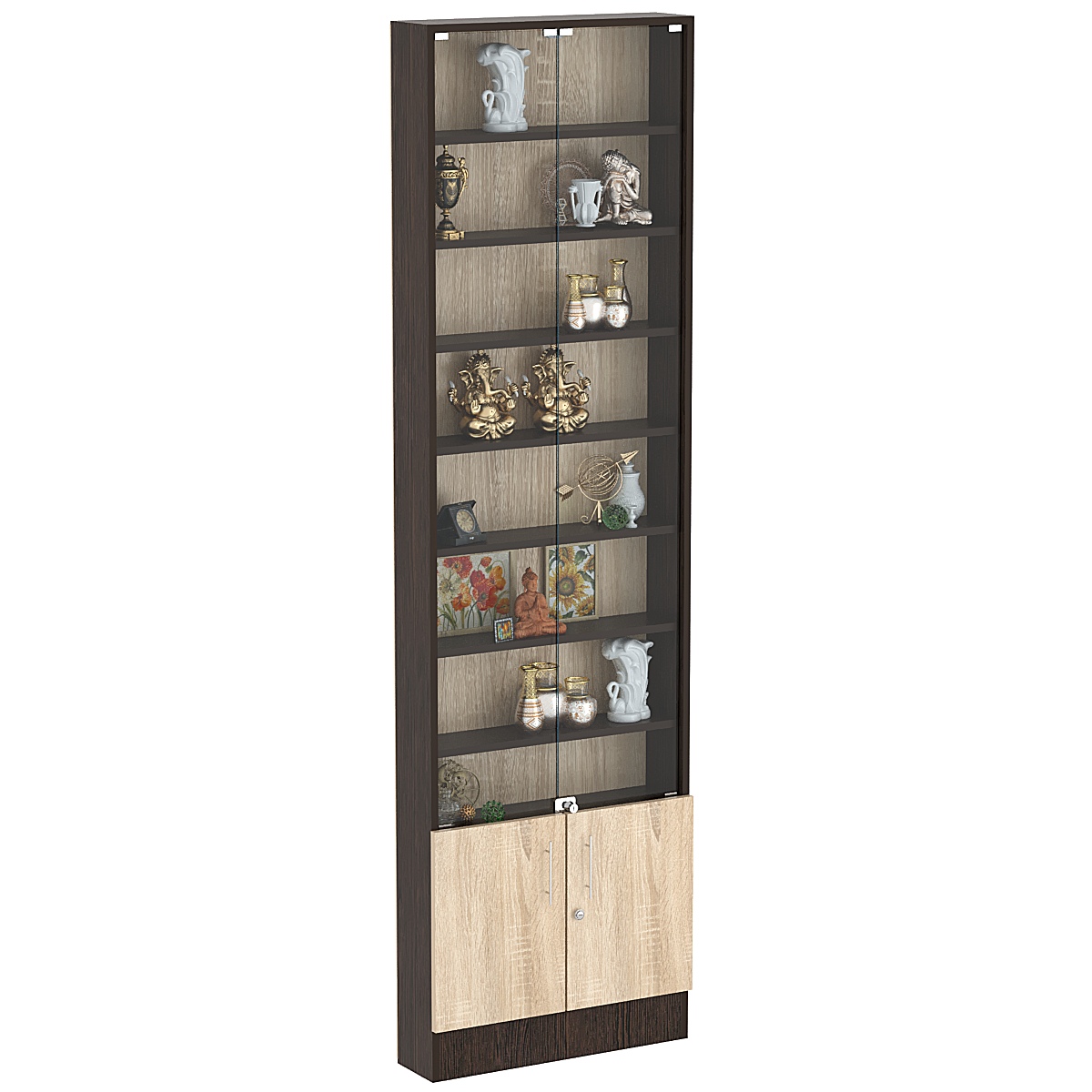 Торговая витрина Level №2-7п с 7-ю полками из ДСП 150х600мм Дуб Венге и Дуб Сонома