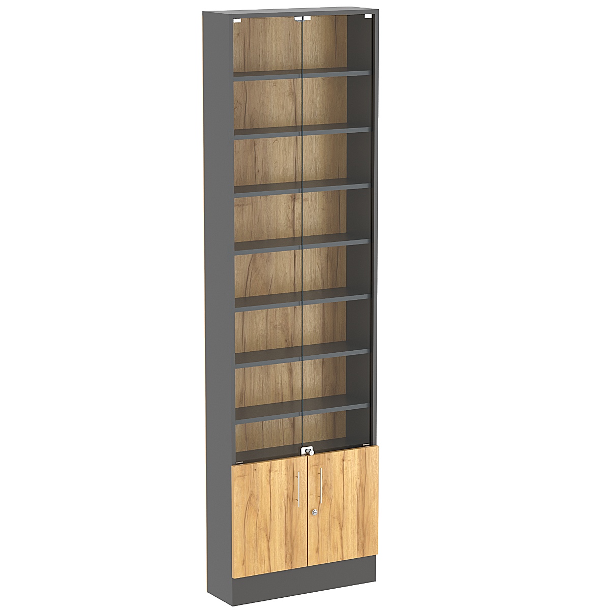 Торговая витрина Level №3-7п с 7-ю полками из ДСП 200х600мм Темно-Серый  + Дуб Золотистый