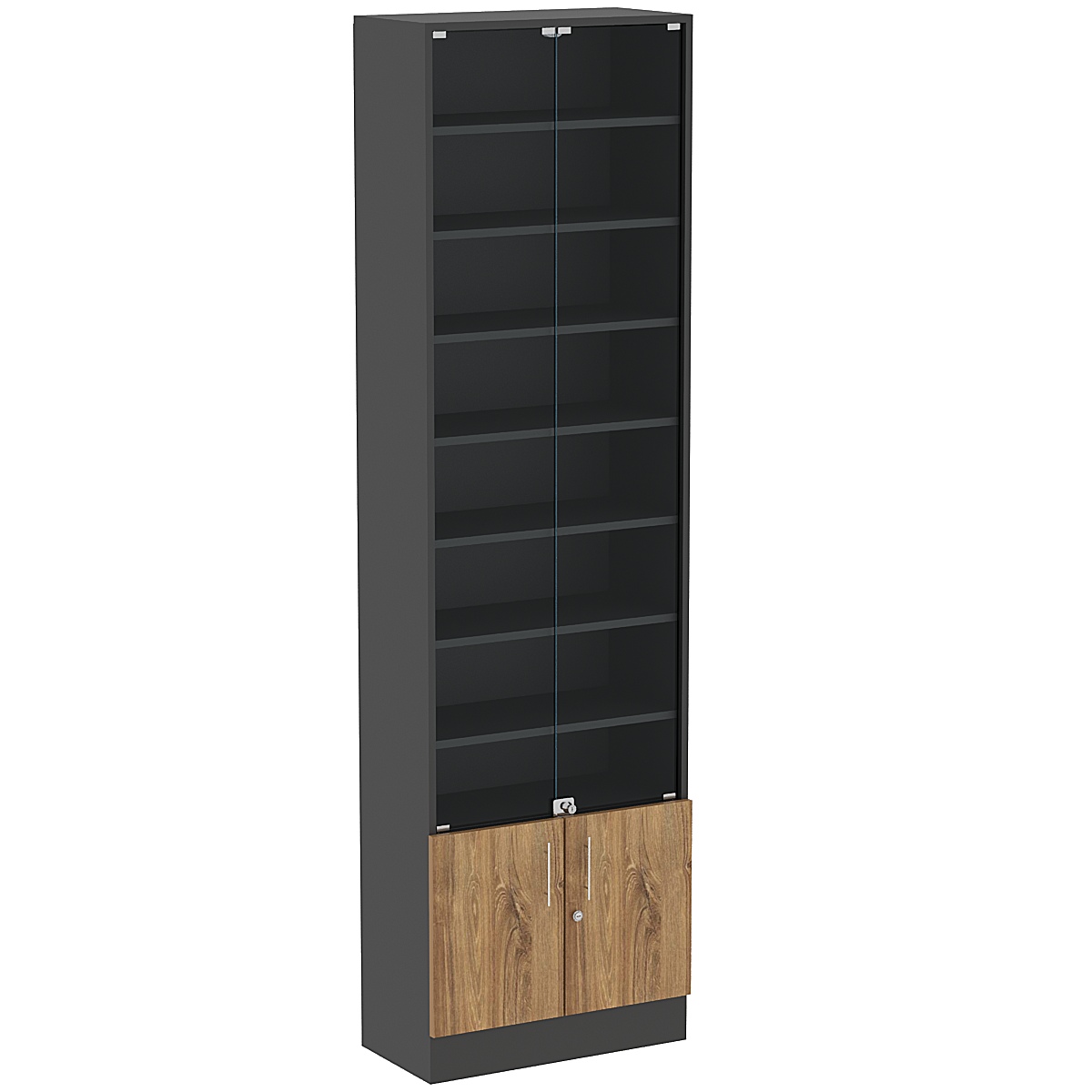 Торговая витрина Level №5-7п с 7-ю полками из ДСП 300х600мм Черный + Дуб Канзас коричневый