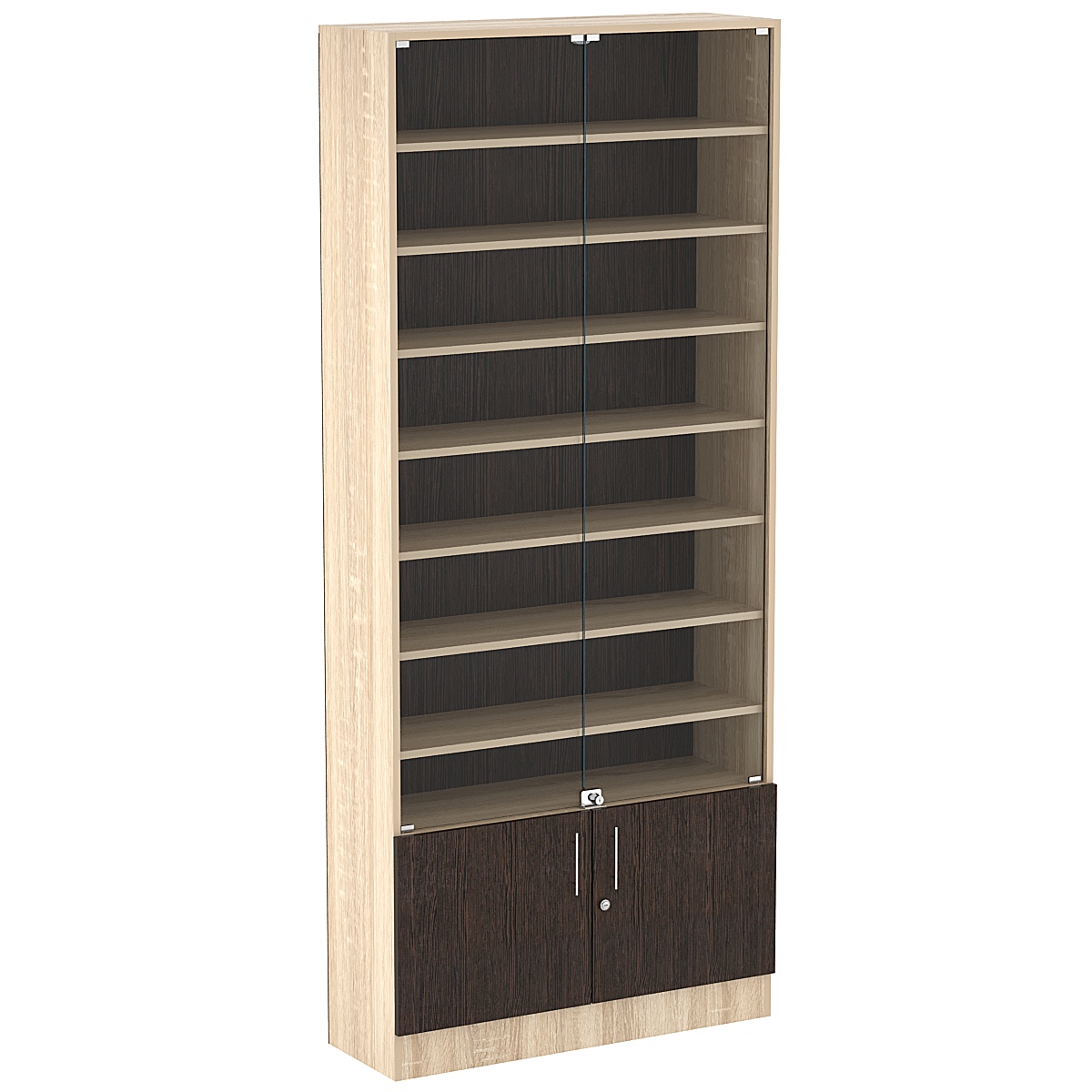 Торговая витрина Level №12-7п с 7-ю полками из ДСП 300х900мм Дуб Сонома + Дуб Венге