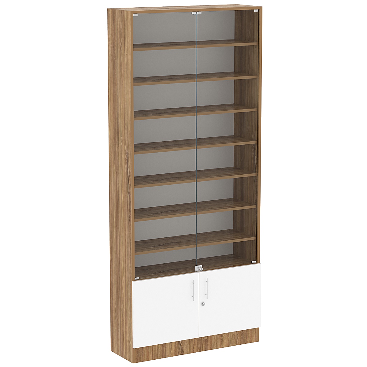 Торговая витрина Level №12-7п с 7-ю полками из ДСП 300х900мм Дуб Канзас коричневый + Белый