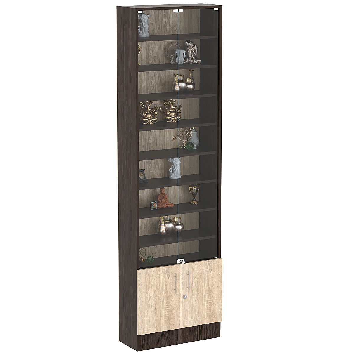 Торговая витрина Level №4-8п с 8-ю полками из ДСП 250х600мм Дуб Венге и Дуб Сонома