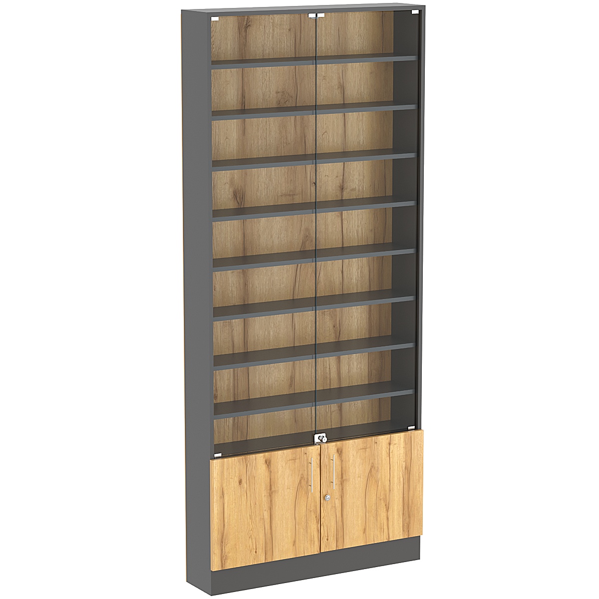 Торговая витрина Level №10-8п с 8-ю полками из ДСП 200х900мм Темно-Серый  + Дуб Золотистый