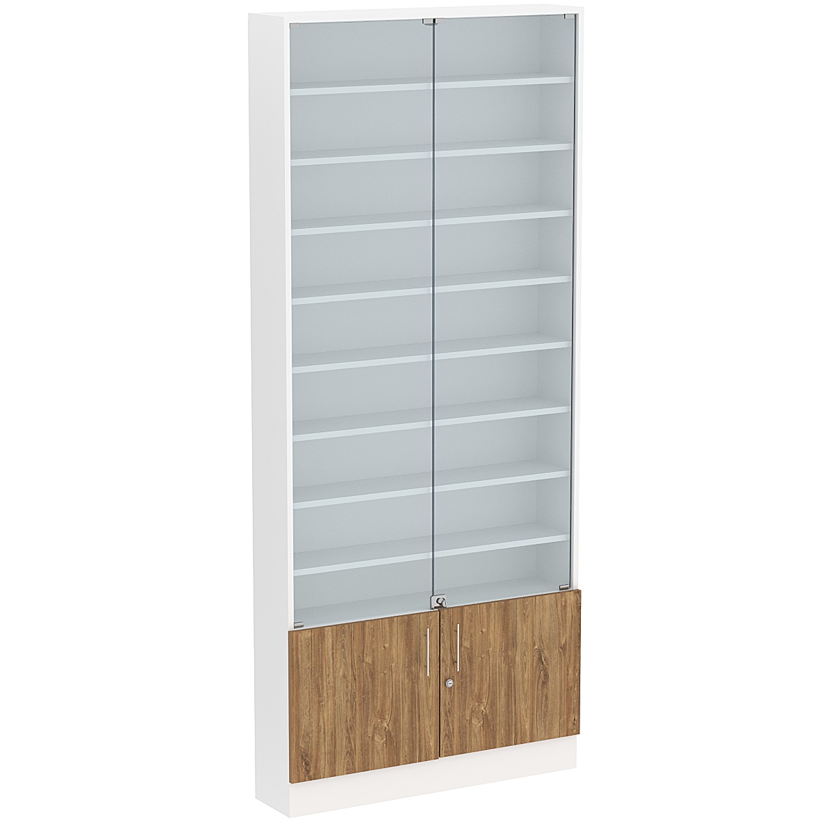 Торговая витрина Level №10-8п с 8-ю полками из ДСП 200х900мм Белый + Дуб Канзас коричневый