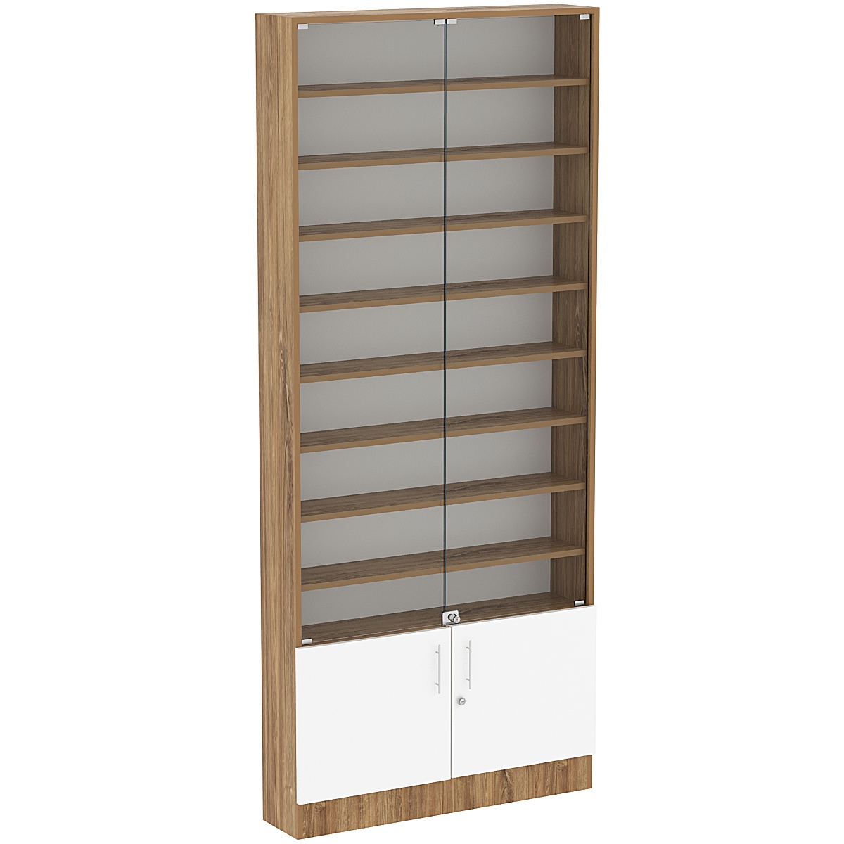 Торговая витрина Level №10-8п с 8-ю полками из ДСП 200х900мм Дуб Канзас коричневый + Белый