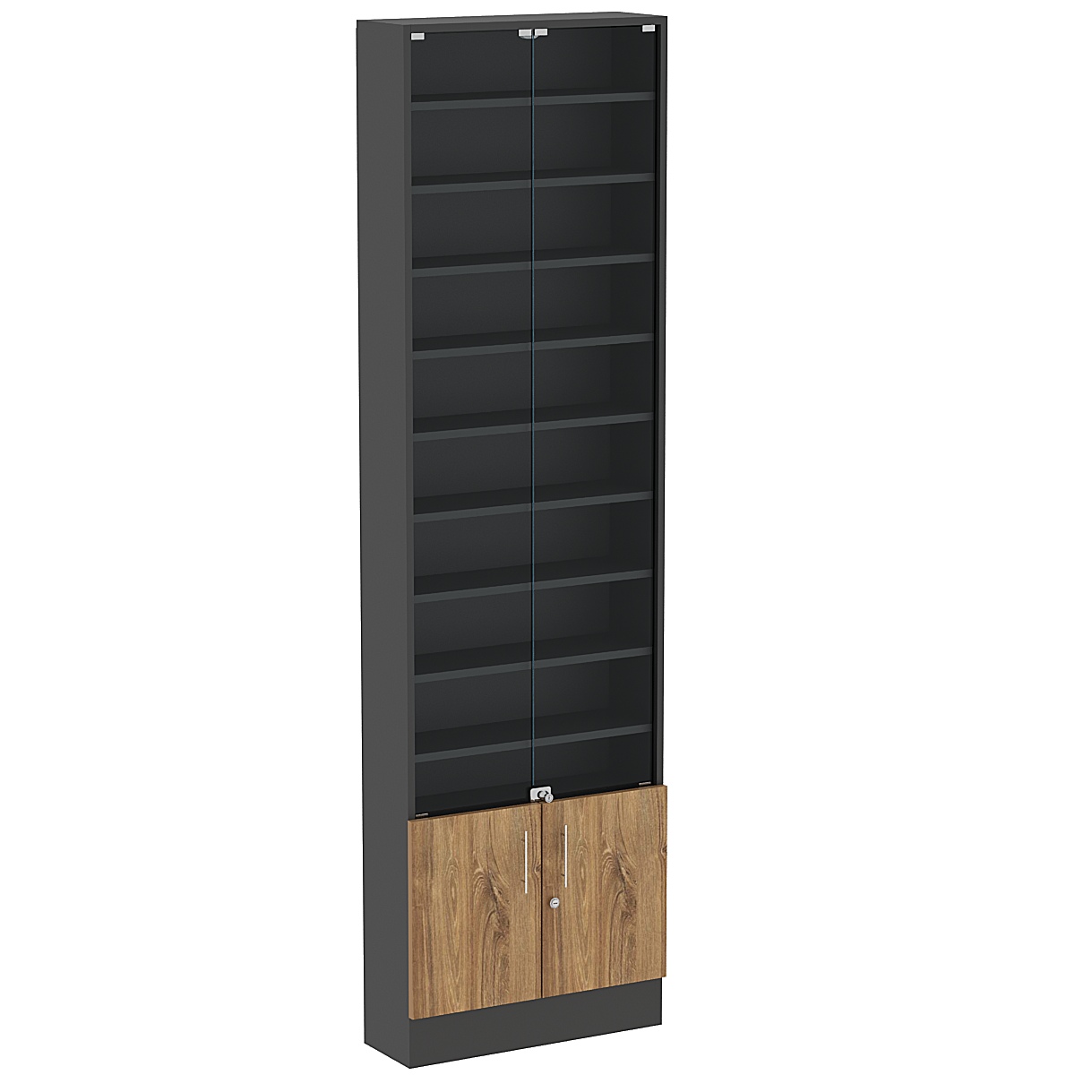 Торговая витрина Level №3-9п с 9-ю полками из ДСП 200х600мм Черный + Дуб Канзас коричневый