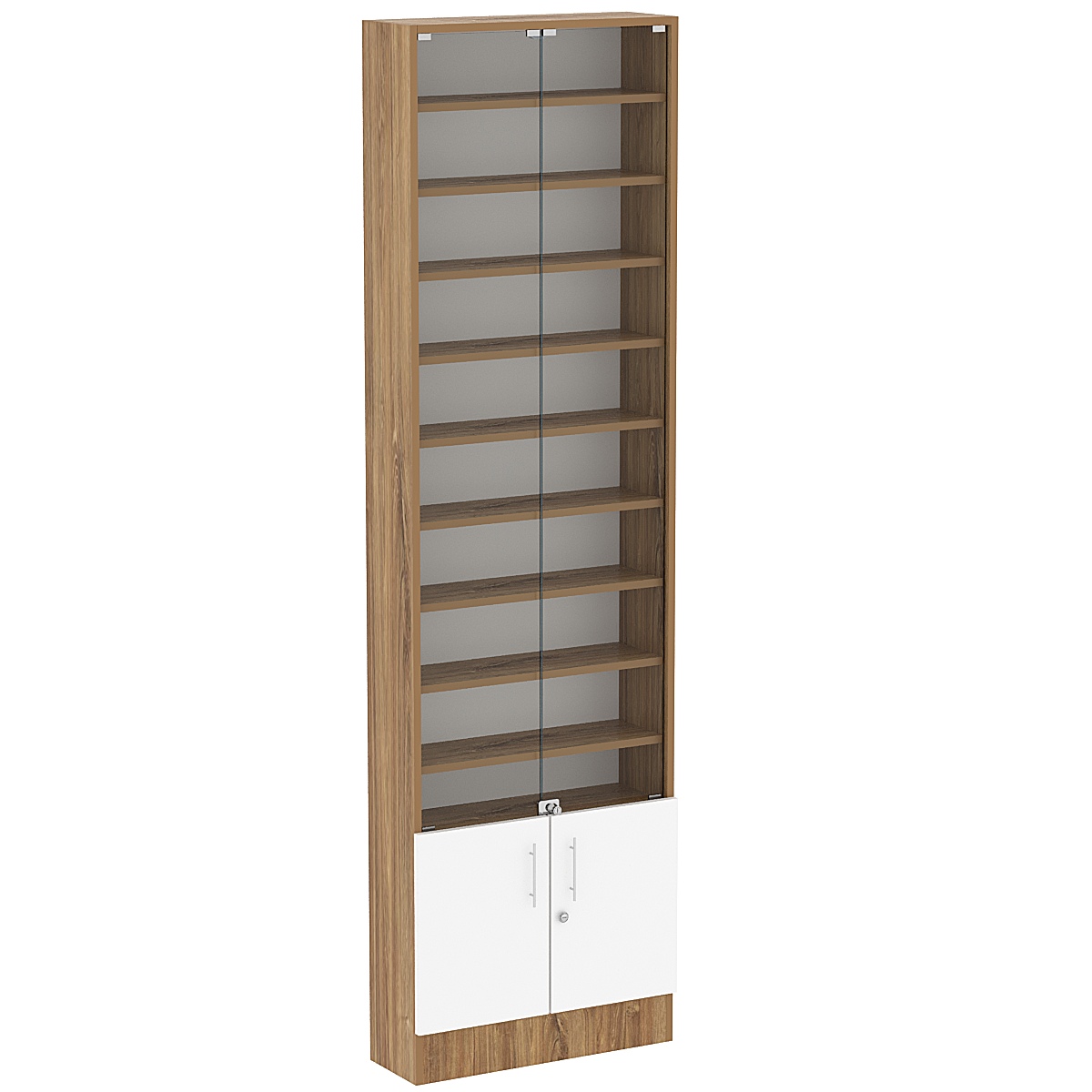 Торговая витрина Level №3-9п с 9-ю полками из ДСП 200х600мм Дуб Канзас коричневый + Белый