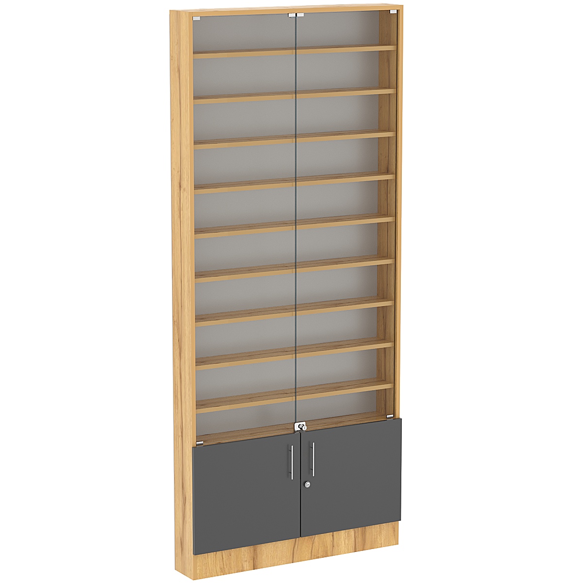 Торговая витрина Level №9-9п с 9-ю полками из ДСП 150х900мм Дуб Золотистый и Темно-Серый