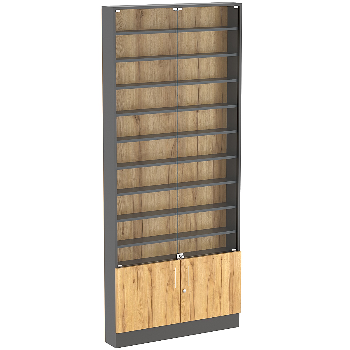 Торговая витрина Level №9-9п с 9-ю полками из ДСП 150х900мм Темно-Серый  + Дуб Золотистый