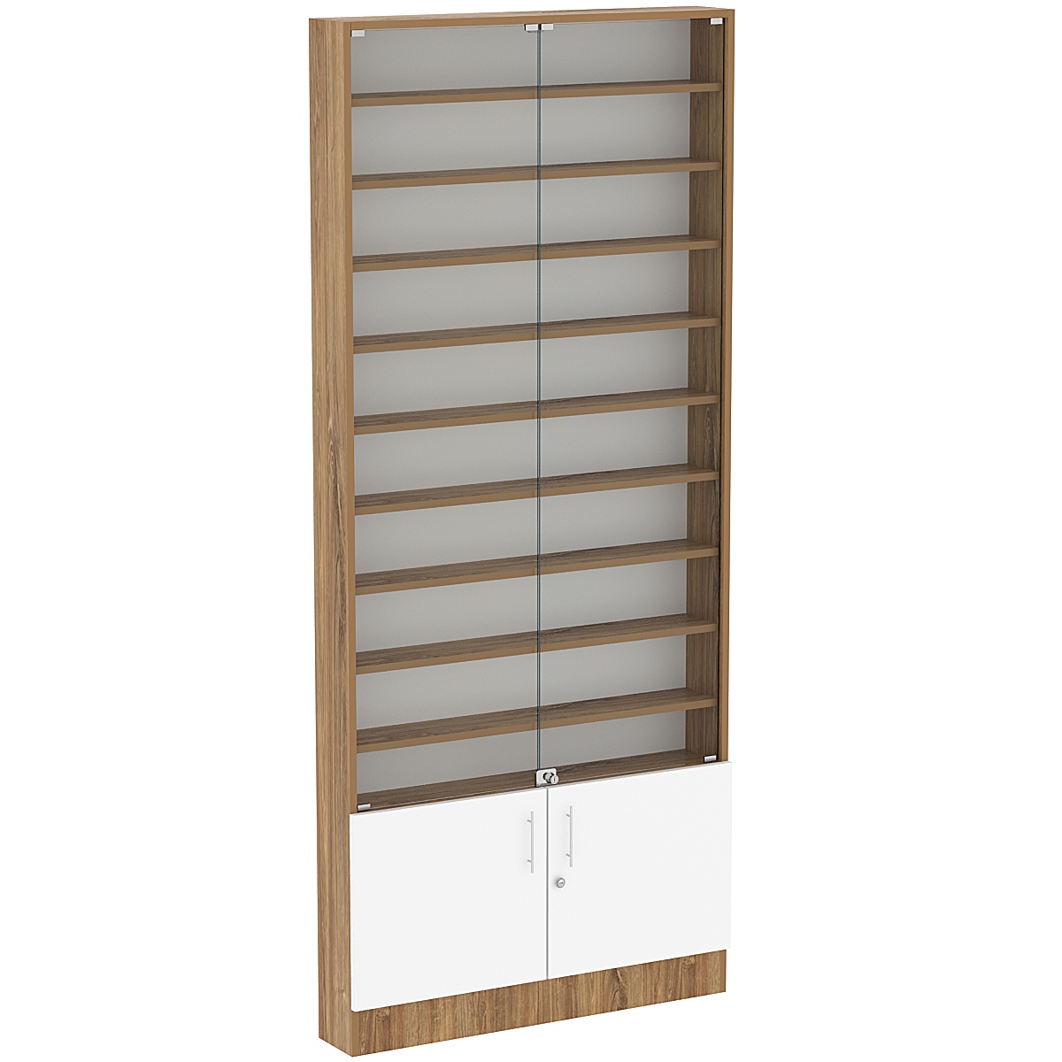 Торговая витрина Level №9-9п с 9-ю полками из ДСП 150х900мм Дуб Канзас коричневый + Белый