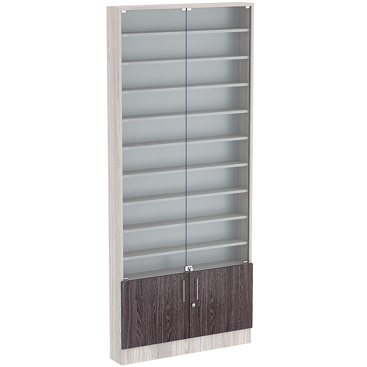 Торговая витрина Level №9-9п с 9-ю полками из ДСП 150х900мм Ясень Анкор светлый + Ясень Анкор темный