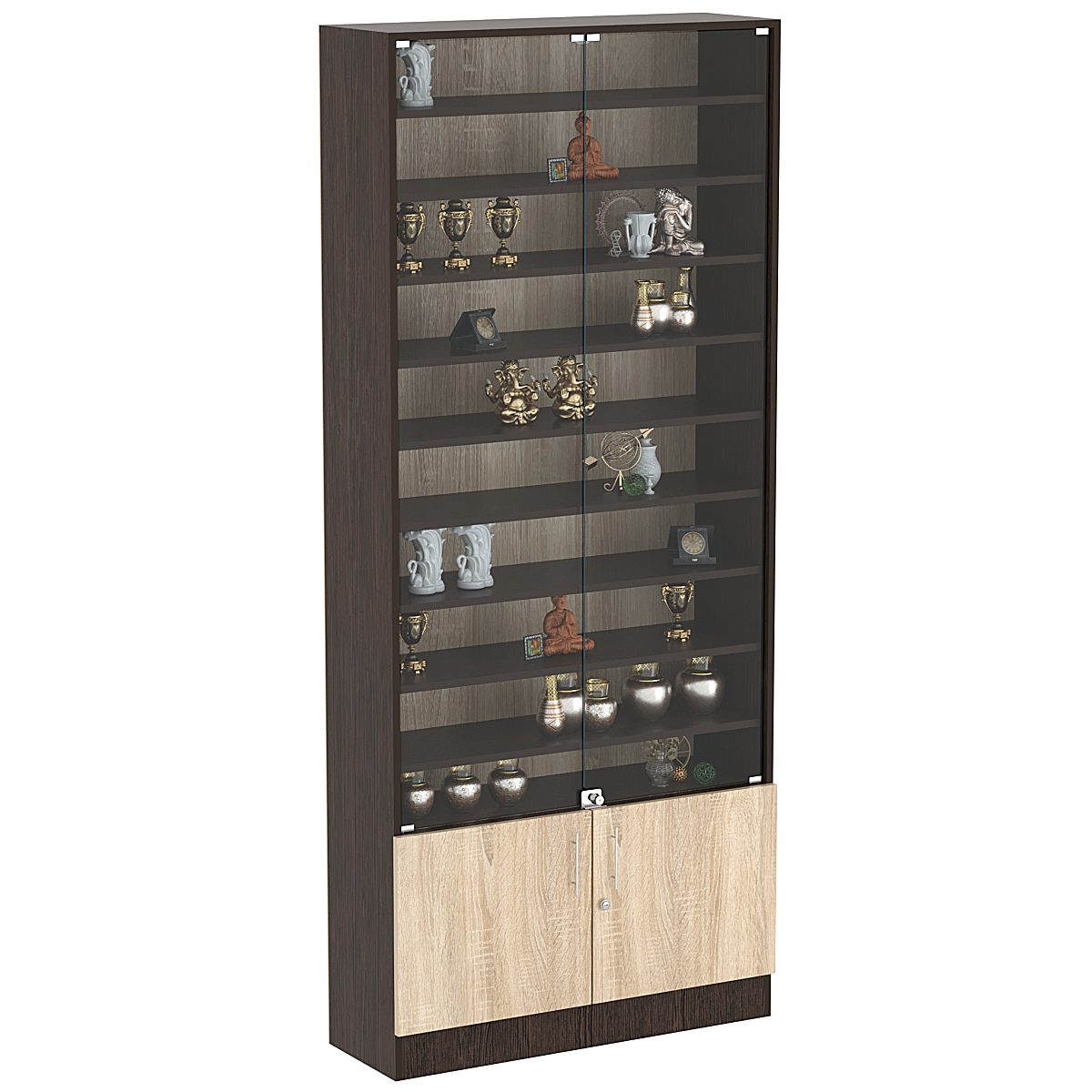 Торговая витрина Level №12-9п с 9-ю полками из ДСП 300х900мм Дуб Венге и Дуб Сонома