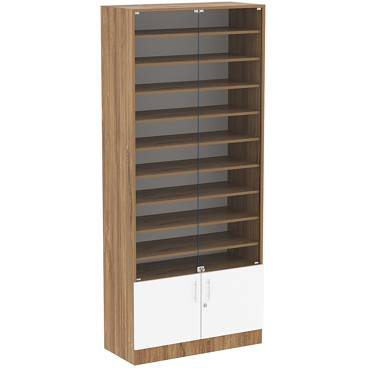 Торговая витрина Level №14-9п с 9-ю полками из ДСП 400х900мм Дуб Канзас коричневый + Белый