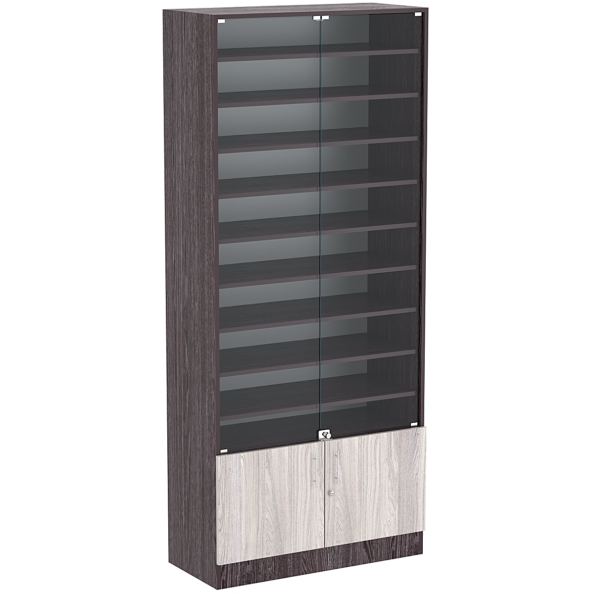 Торговая витрина Level №14-9п с 9-ю полками из ДСП 400х900мм Ясень Анкор темный + Ясень Анкор светлый