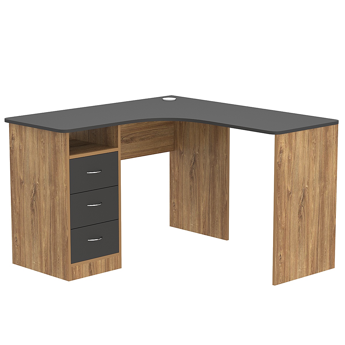 Стол угловой с ящиками СУ-01-Л (левосторонний) Дуб Канзас коричневый + Черный