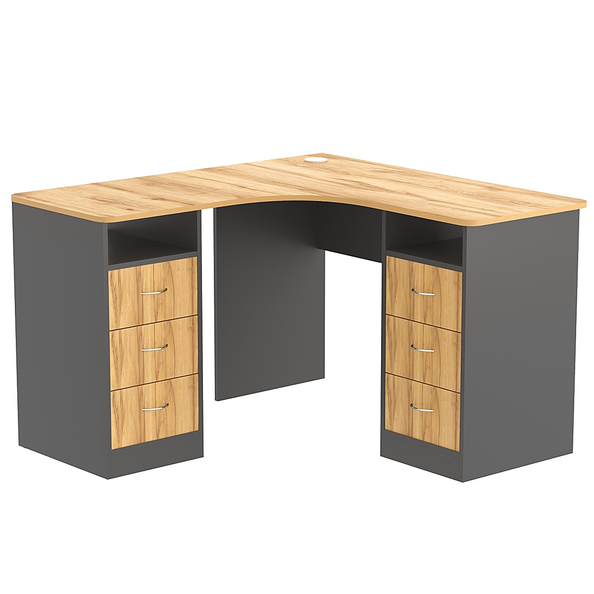 Стол угловой с ящиками СУ-02-Д Темно-Серый  + Дуб Золотистый