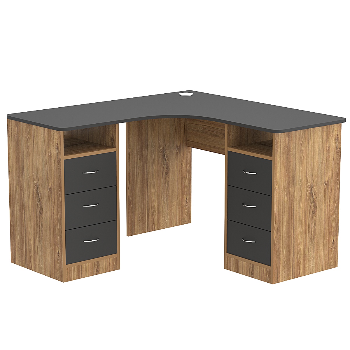 Стол угловой с ящиками СУ-02-Д Дуб Канзас коричневый + Черный