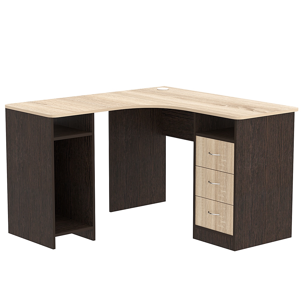 Стол угловой с ящиками СУ-03-П (правосторонний) Дуб Венге и Дуб Сонома