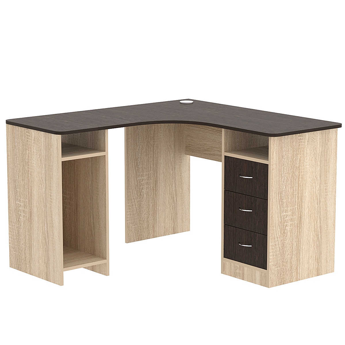 Стол угловой с ящиками СУ-03-П (правосторонний) Дуб Сонома + Дуб Венге