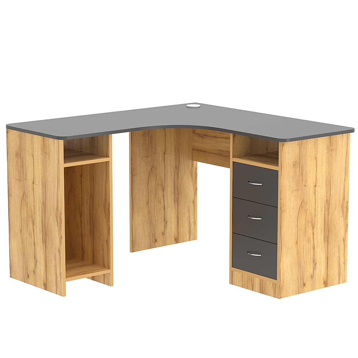 Стол угловой с ящиками СУ-03-П (правосторонний) Дуб Золотистый и Темно-Серый