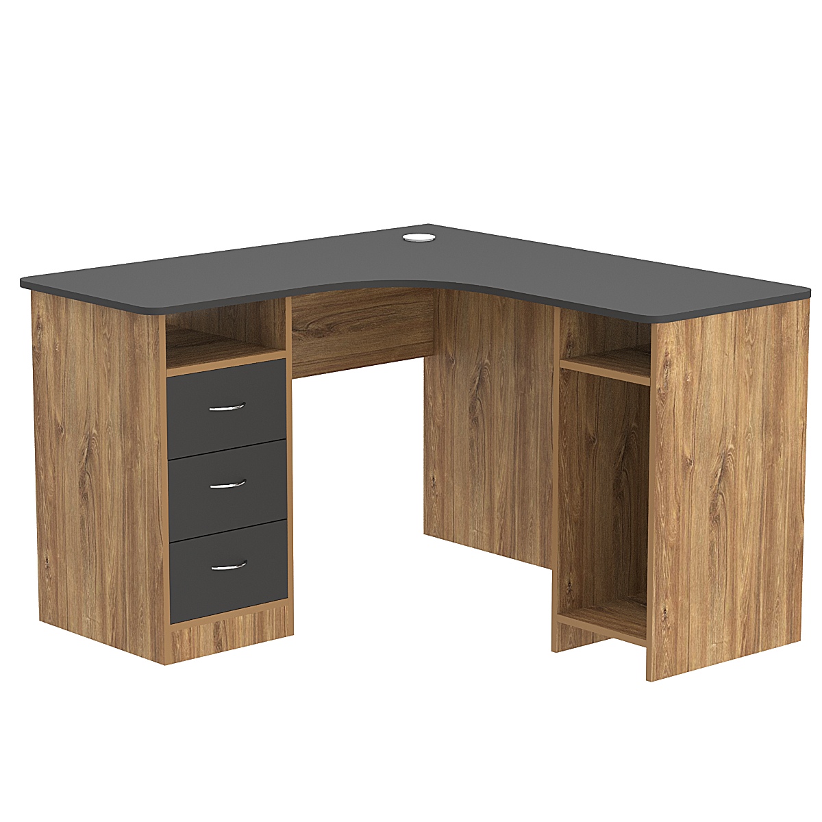 Стол угловой с ящиками СУ-03-Л (левосторонний) Дуб Канзас коричневый + Черный