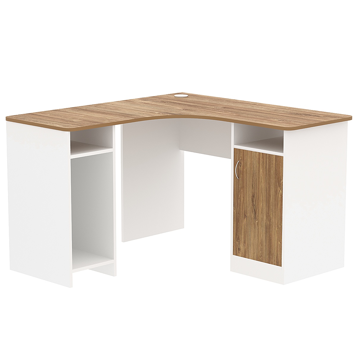 Стол угловой СУ-04-Л (левосторонний) Белый + Дуб Канзас коричневый