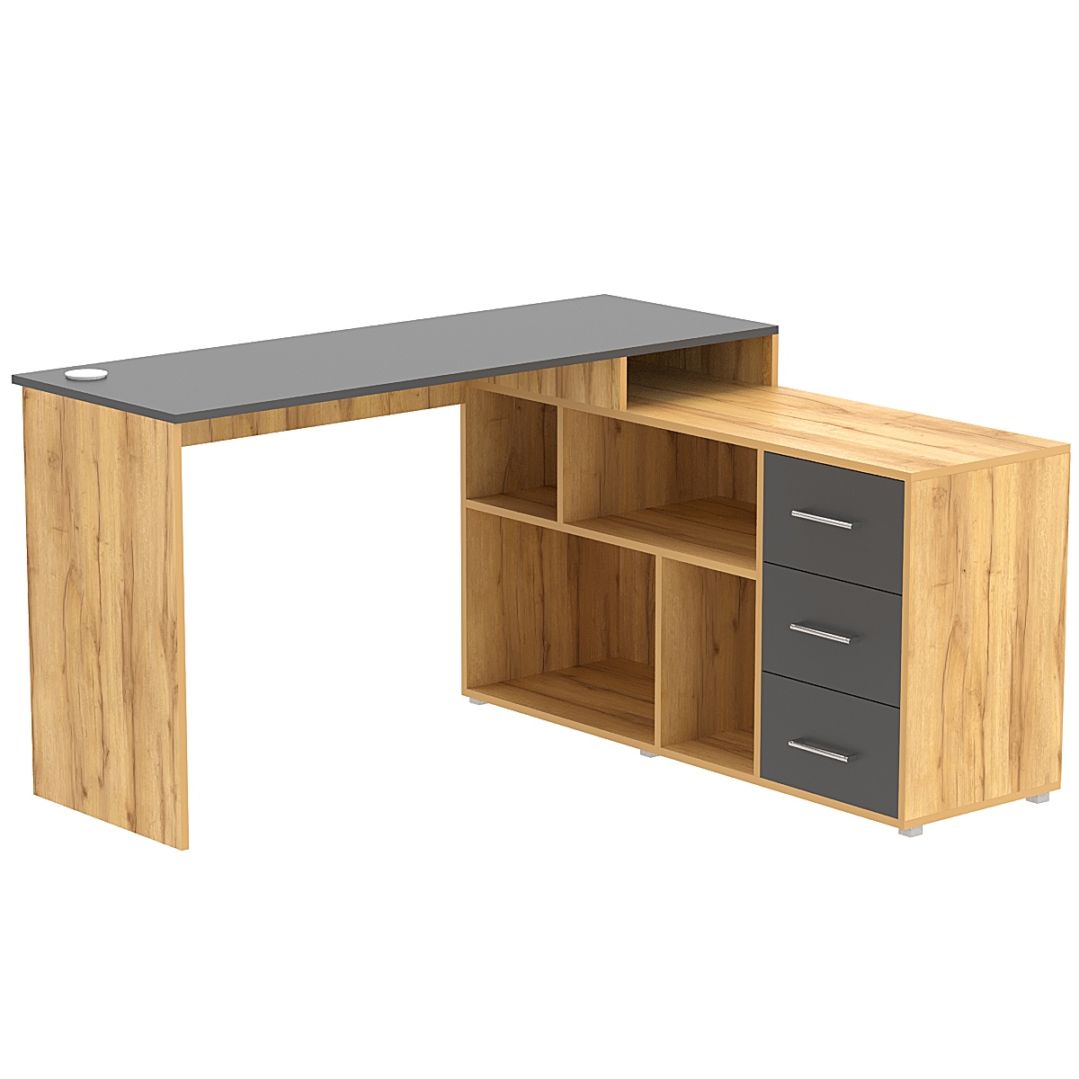 Стол угловой с тумбой СУ-05-Л (левосторонний) Дуб Золотистый и Темно-Серый