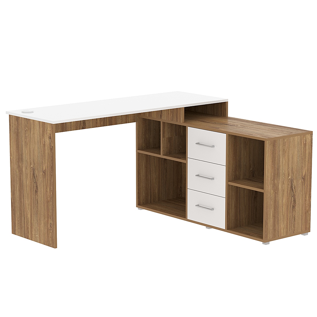 Стол угловой с тумбой СУ-06-Л (левосторонний) Дуб Канзас коричневый + Белый