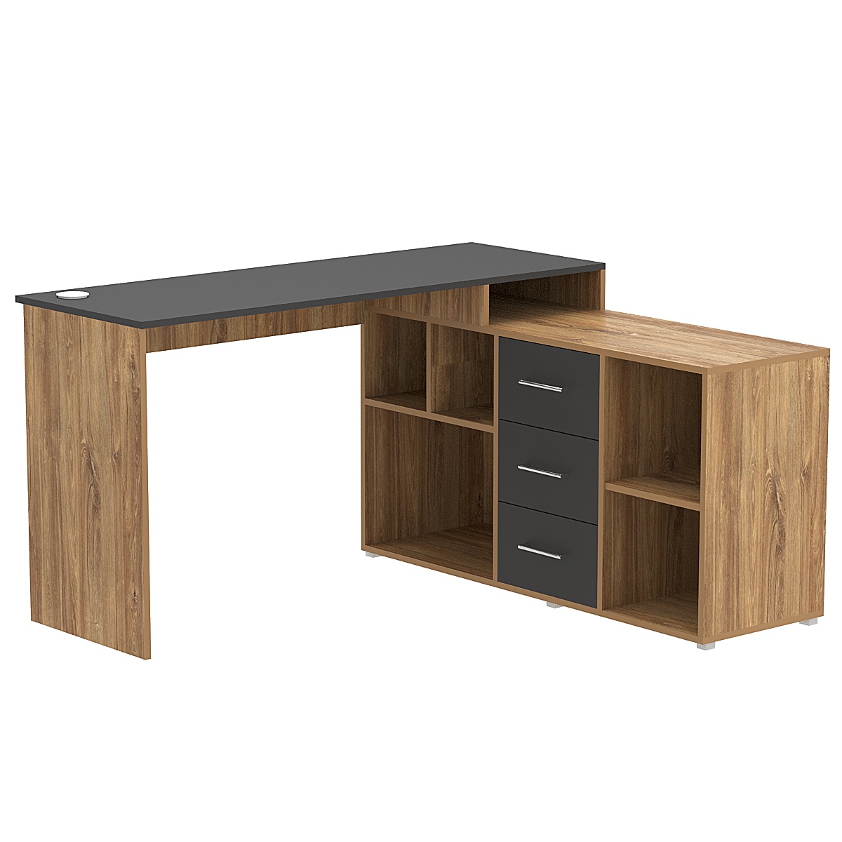 Стол угловой с тумбой СУ-06-Л (левосторонний) Дуб Канзас коричневый + Черный