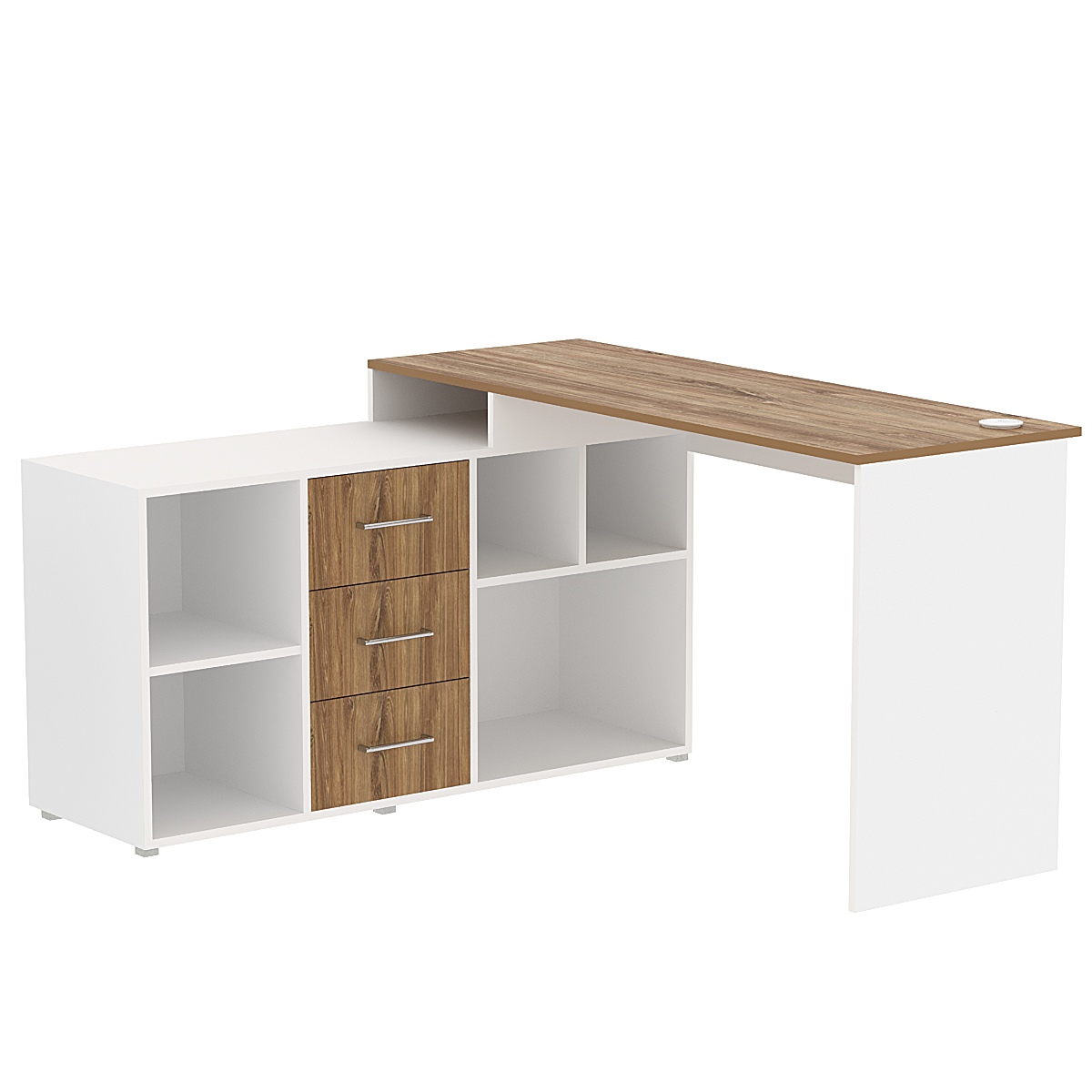 Стол угловой с тумбой СУ-06-П (правосторонний) Белый + Дуб Канзас коричневый