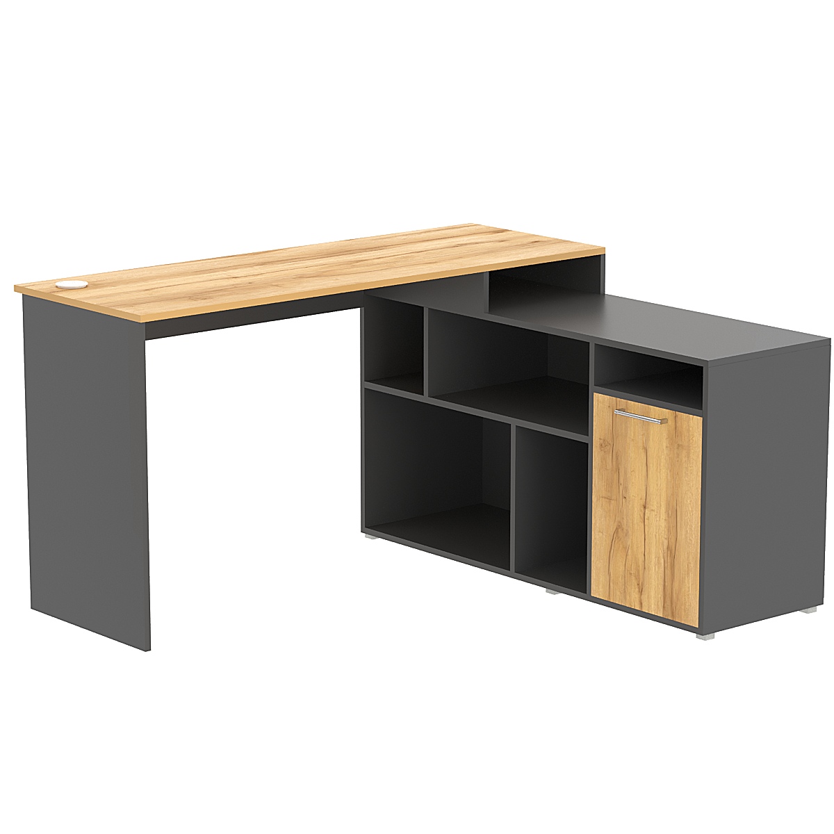 Стол угловой с тумбой СУ-07-Л (левосторонний) Темно-Серый  + Дуб Золотистый