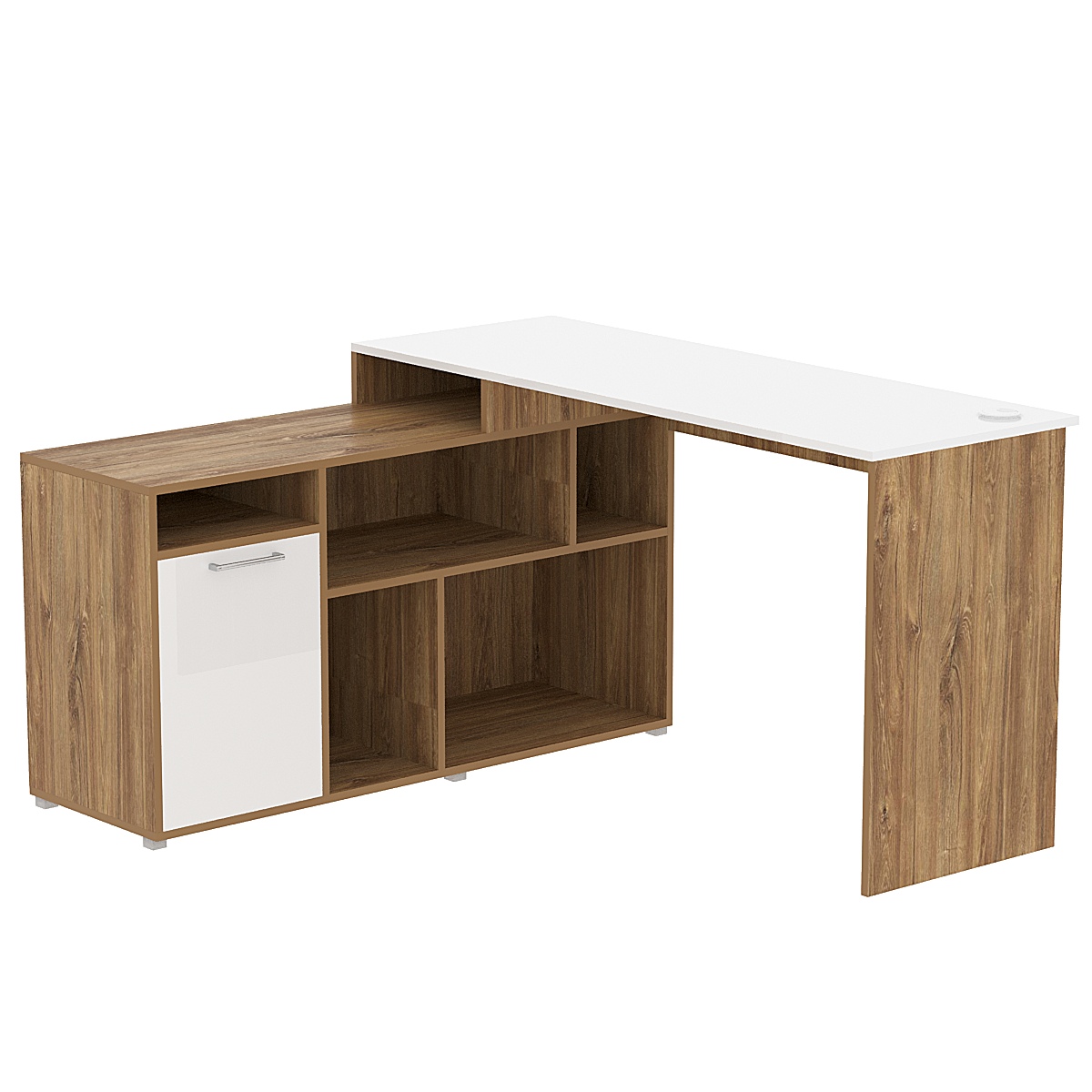 Стол угловой с тумбой СУ-07-П (правосторонний) Дуб Канзас коричневый + Белый