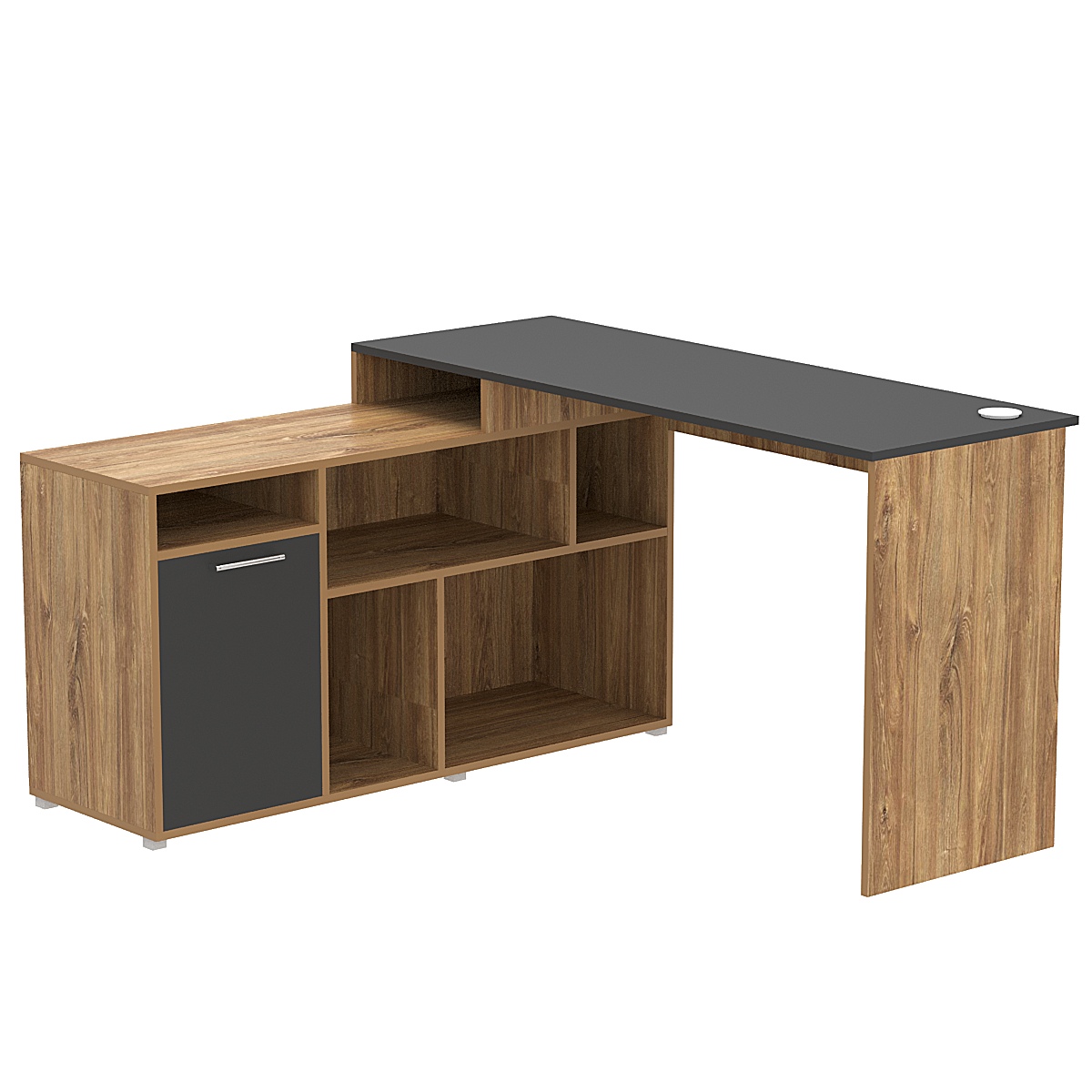 Стол угловой с тумбой СУ-07-П (правосторонний) Дуб Канзас коричневый + Черный