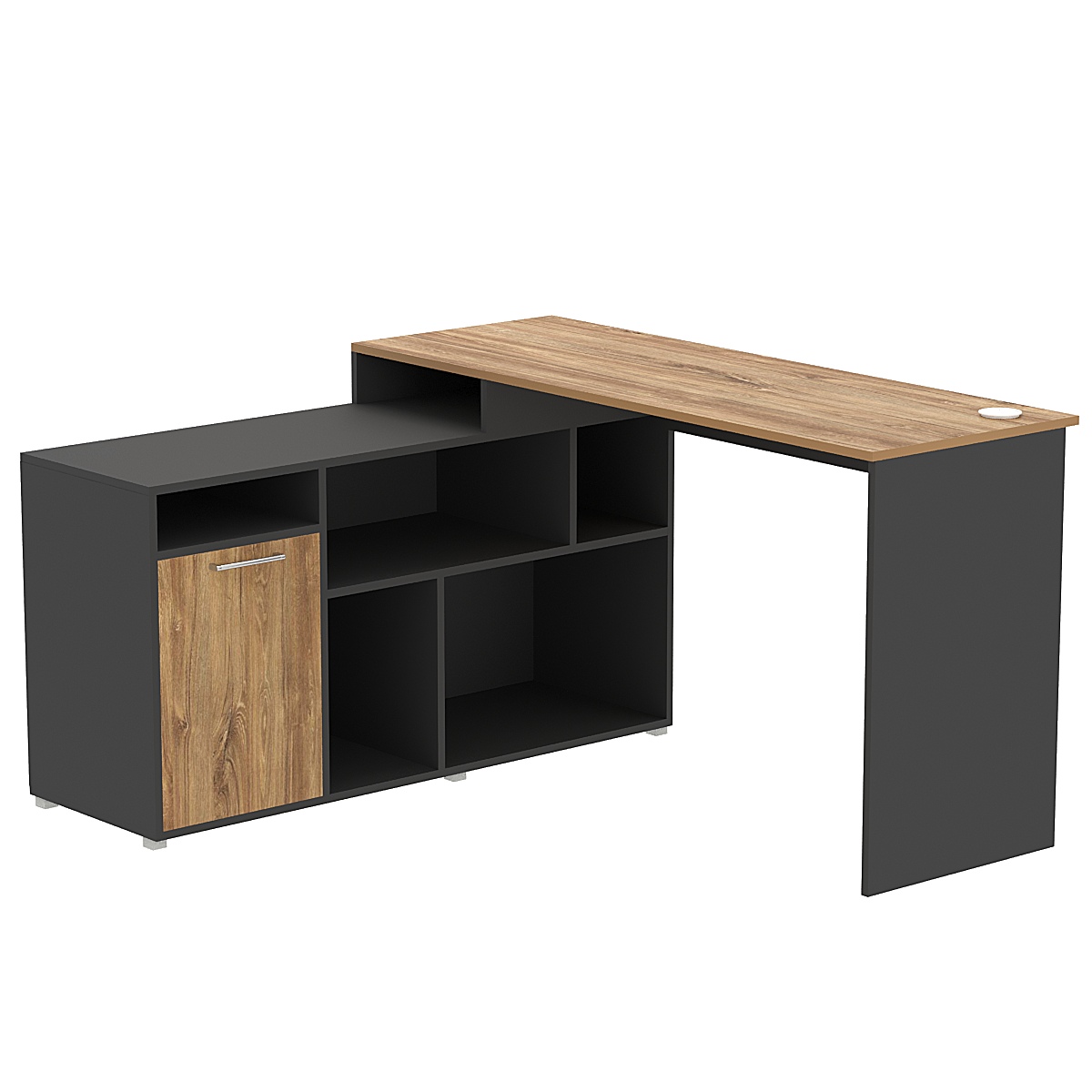 Стол угловой с тумбой СУ-07-П (правосторонний) Черный + Дуб Канзас коричневый