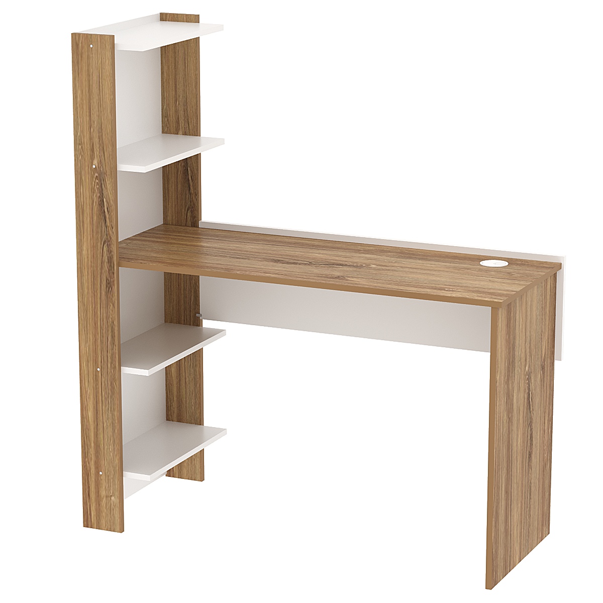 Стол письменный со стеллажом СПС-02-Л (левосторонний) Дуб Канзас коричневый + Белый