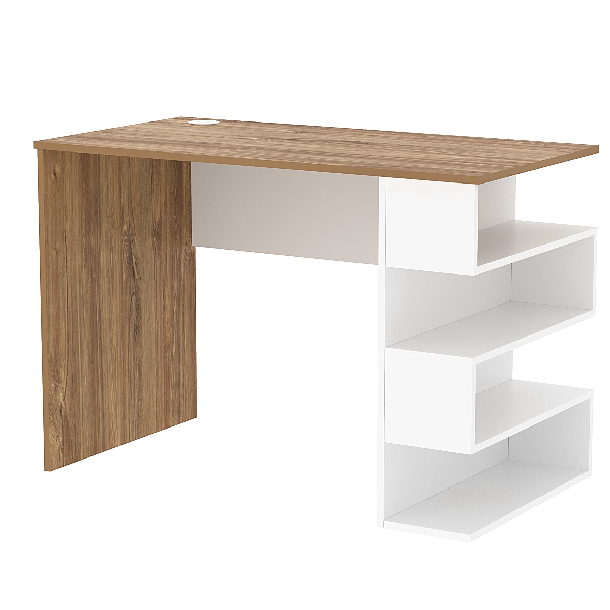Стол письменный со стеллажом СПС-03-П (правосторонний) Дуб Канзас коричневый + Белый