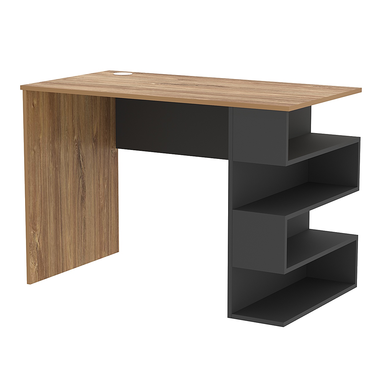 Стол письменный со стеллажом СПС-03-П (правосторонний) Дуб Канзас коричневый + Черный