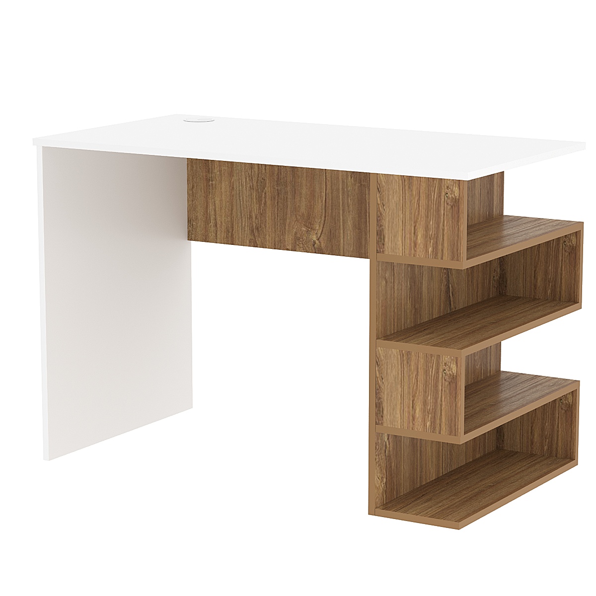 Стол письменный со стеллажом СПС-03-П (правосторонний) Белый + Дуб Канзас коричневый