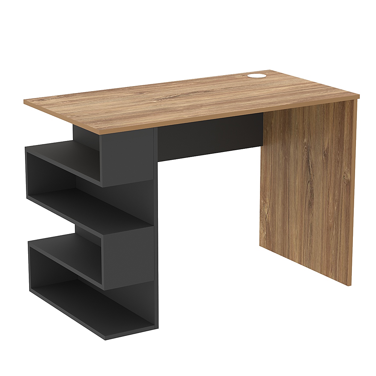 Стол письменный со стеллажом СПС-03-Л (левосторонний) Дуб Канзас коричневый + Черный