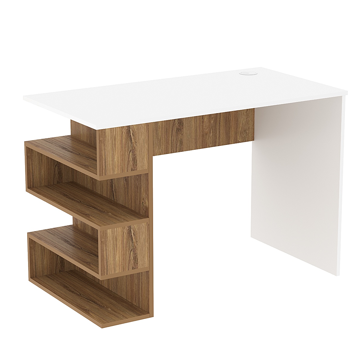 Стол письменный со стеллажом СПС-03-Л (левосторонний) Белый + Дуб Канзас коричневый