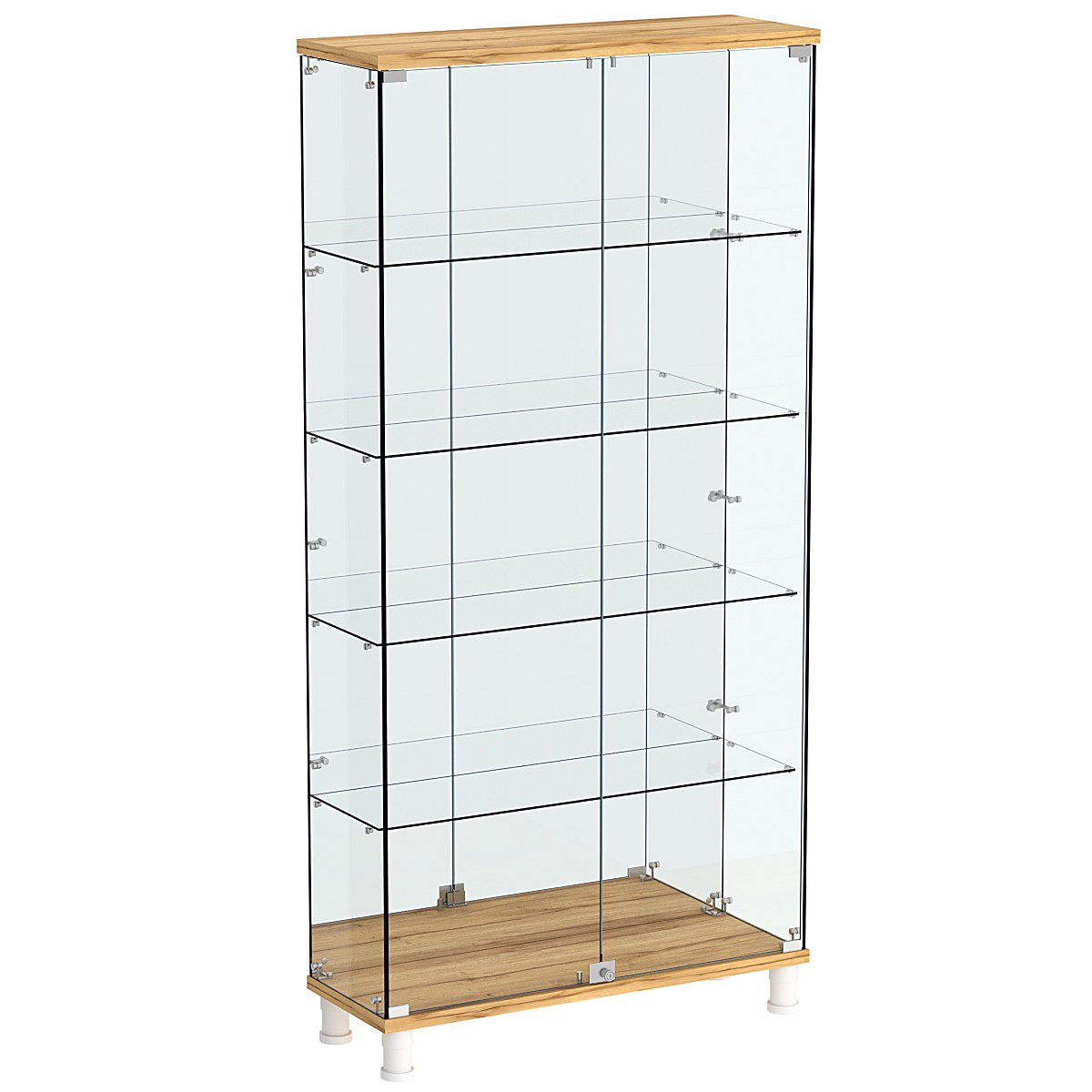 Витрина РОНДО №3-2 на ножках (задняя стенка зеркало) Дуб Золотистый