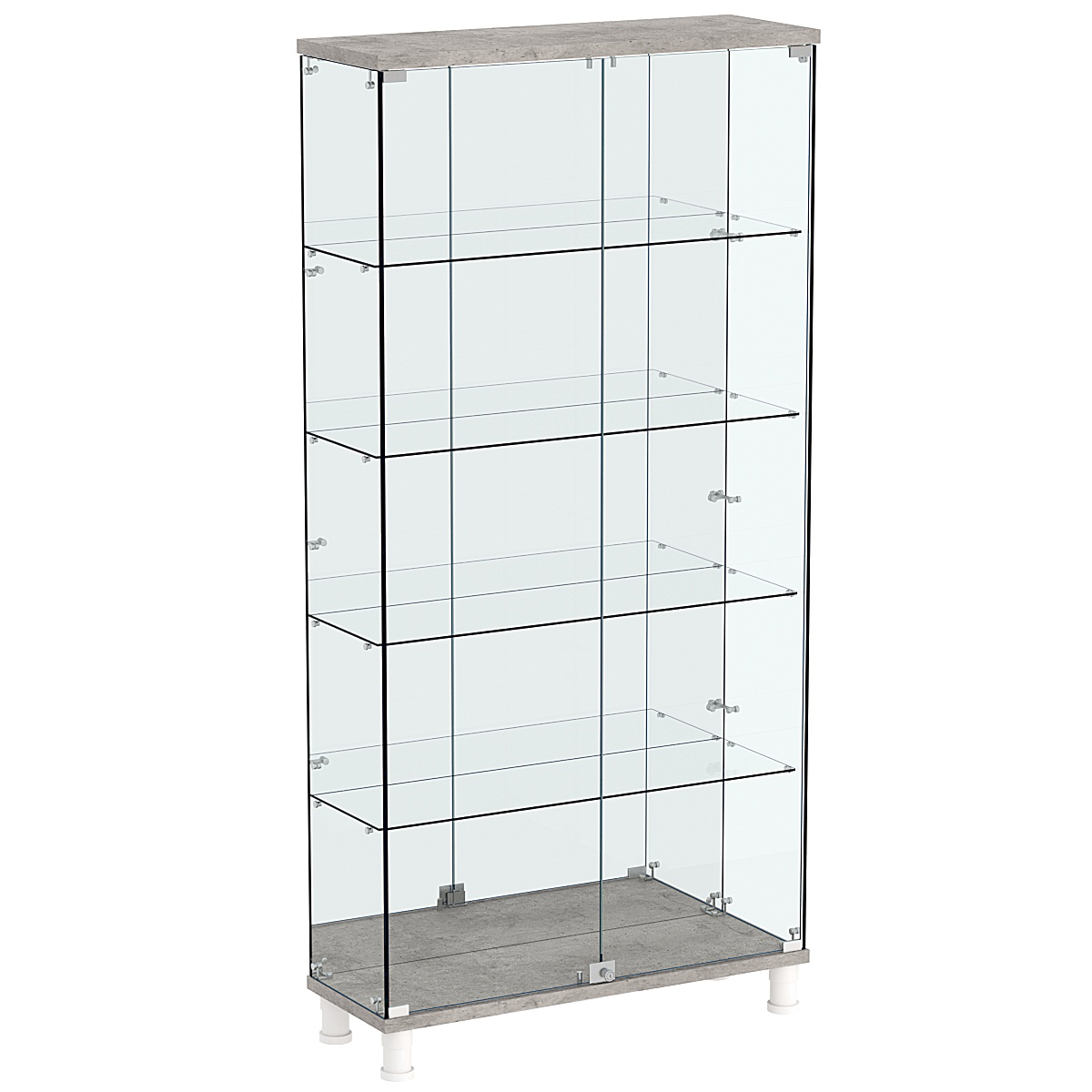 Витрина РОНДО №3-2 на ножках (задняя стенка зеркало) Бетон Чикаго светло-серый F186 ST9