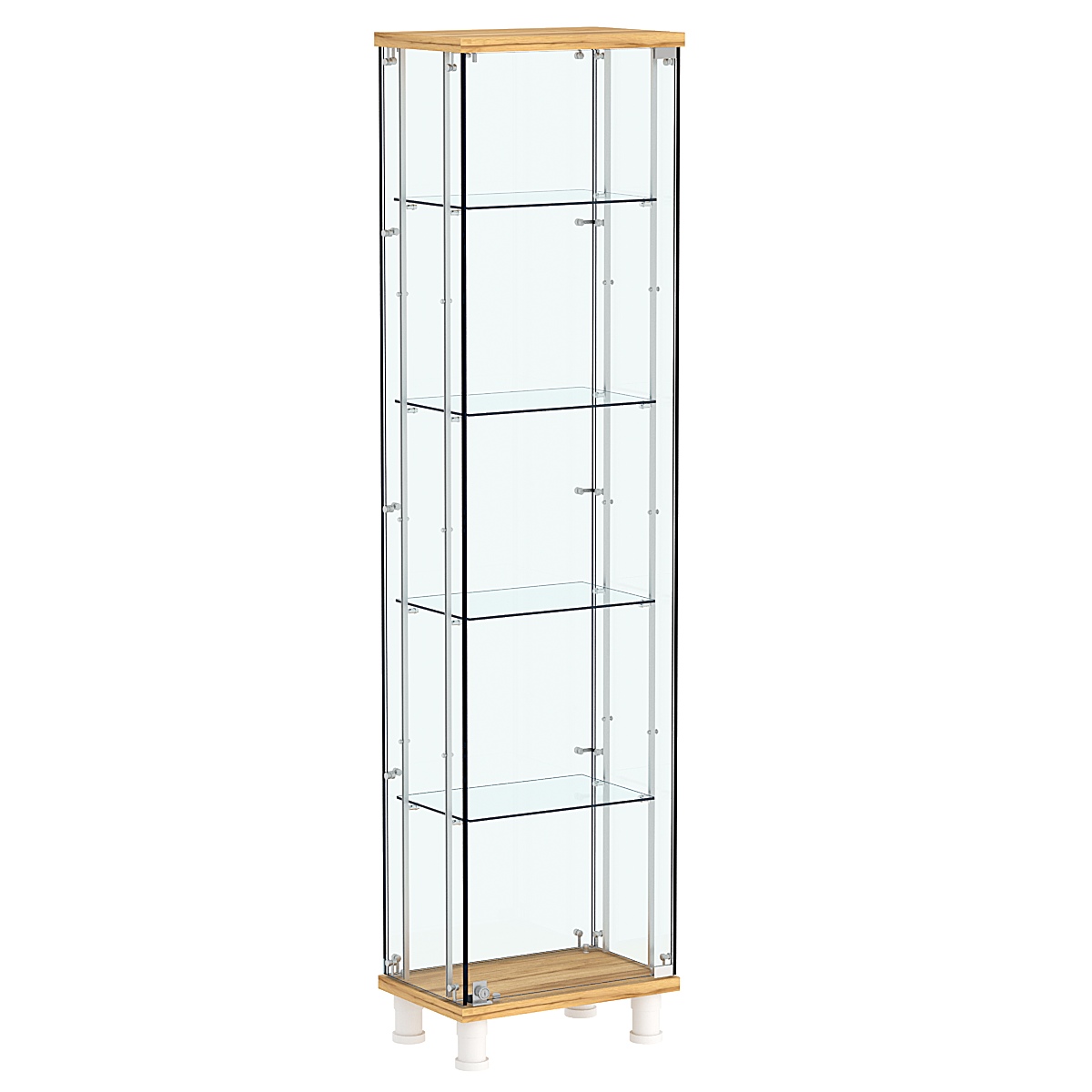 Витрина РОНДО с регулировочными полками №1-1-РЕГ на ножках (задняя стенка стекло) Дуб Золотистый