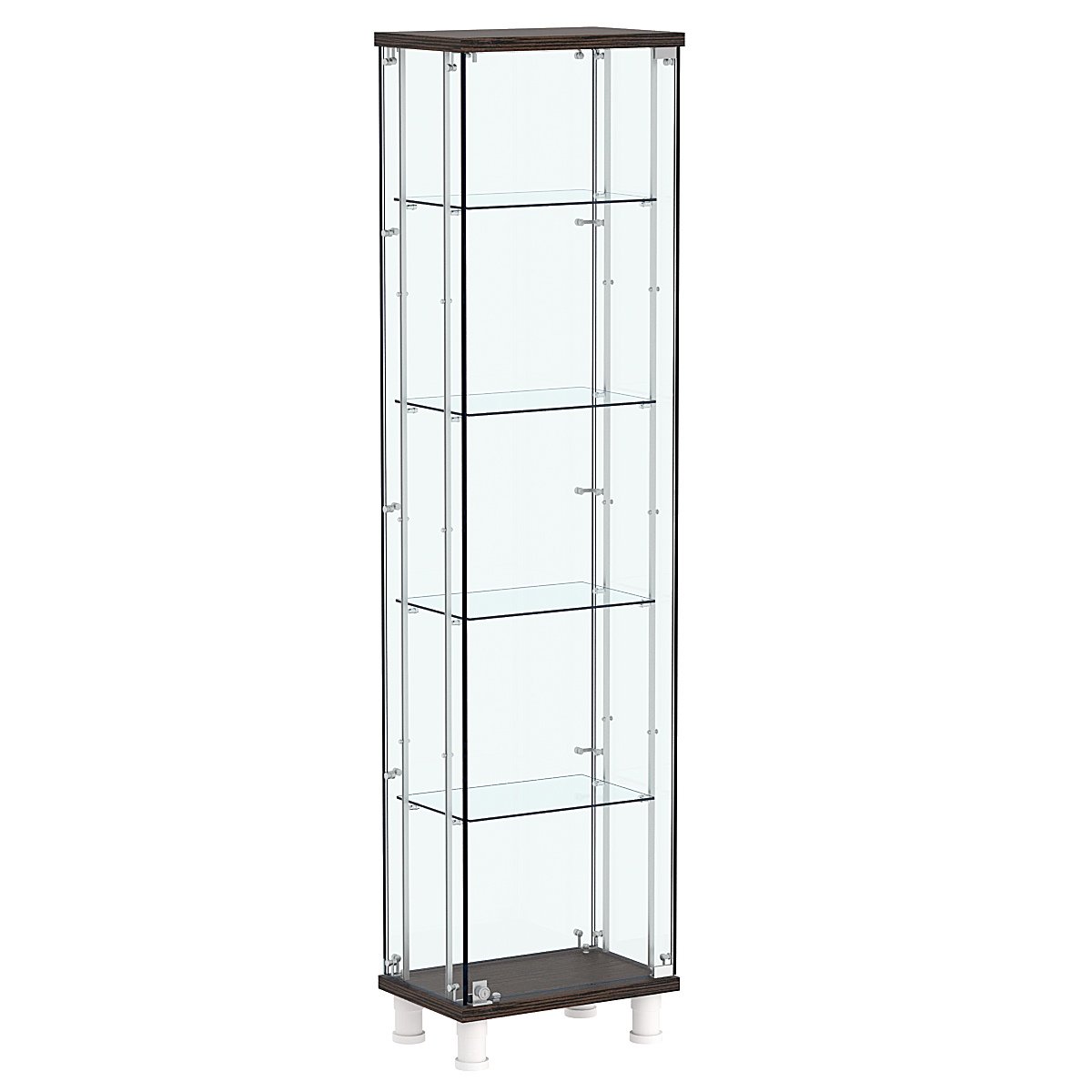 Витрина РОНДО с регулировочными полками №1-1-РЕГ на ножках (задняя стенка стекло) Дуб Венге