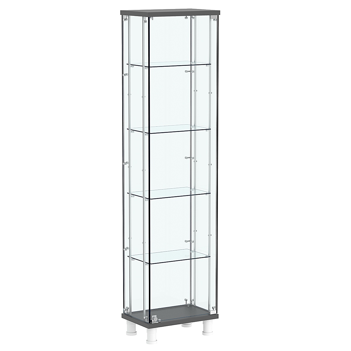 Витрина РОНДО с регулировочными полками №1-1-РЕГ на ножках (задняя стенка стекло) Темно-Серый