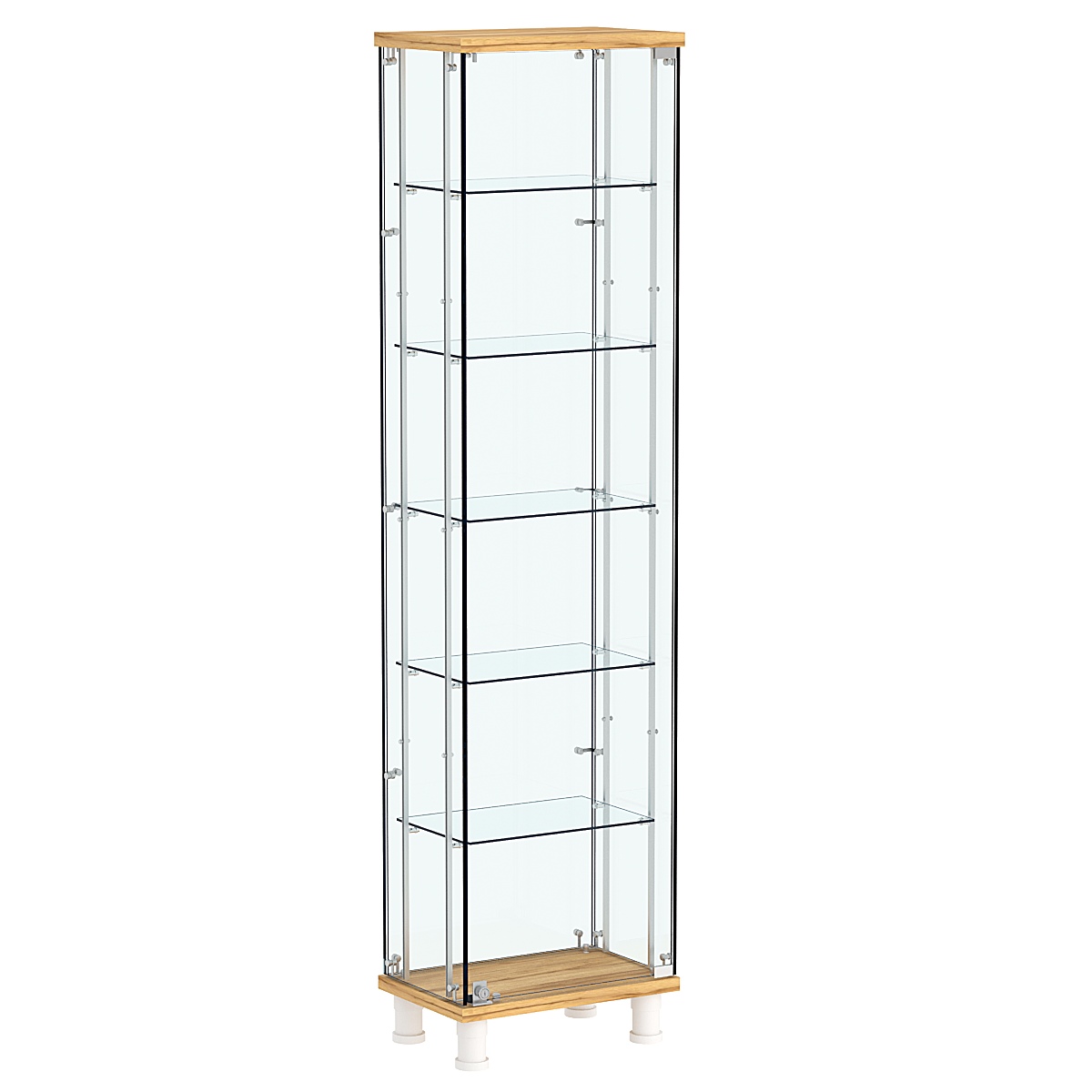 Витрина РОНДО с регулировочными полками №1-3-РЕГ на ножках (задняя стенка стекло) Дуб Золотистый