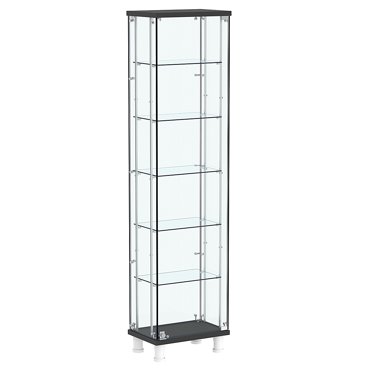 Витрина РОНДО с регулировочными полками №1-3-РЕГ на ножках (задняя стенка стекло) Черный