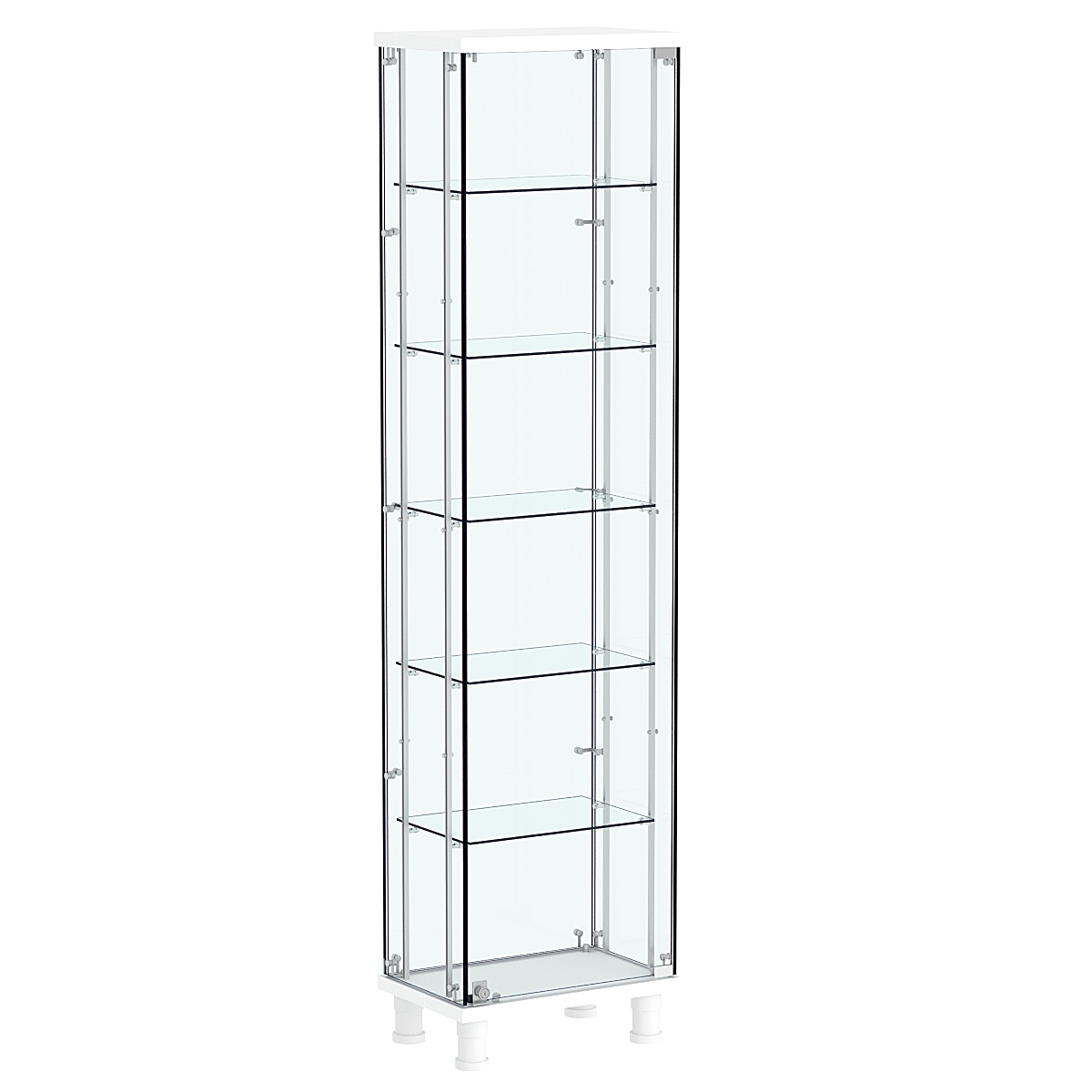 Витрина РОНДО с регулировочными полками №1-3-РЕГ на ножках (задняя стенка стекло) Белый